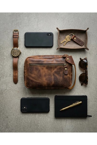 Generic Brand 100% Genuine Leather Vintage Tan / Brown Men's Handbag - Hand Portfolio and Wallet Bag 20X15 cm
