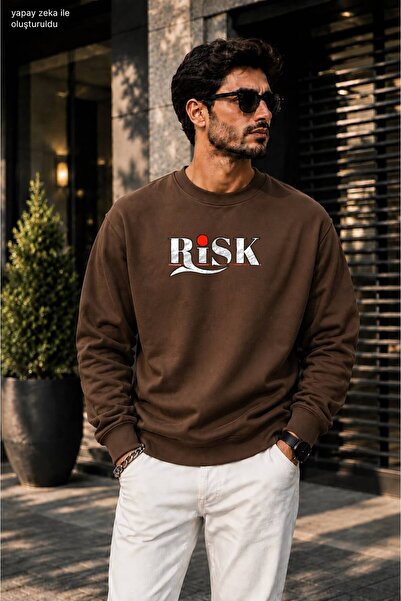 caddekombin سويت شيرت رجالي مطبوع برقبة دائرية وقصة عادية من Risk