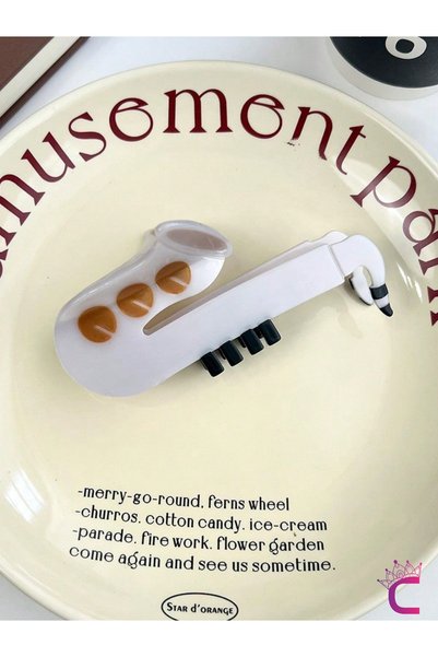 Cinderella White Saxophone Design Acetate Luxury Clasp Hairpin 11cm - Gift for Instrument Music Lovers Hair Clip