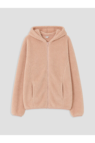 LC Waikiki Pink Girls' Plush Zipper Sweatshirt