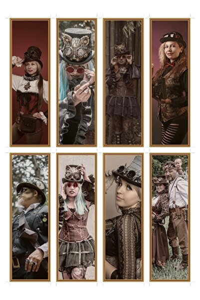 OEM Semne de carte Set de 8 Vintage Steampunk, Design Retro Mecanic, Carton P...