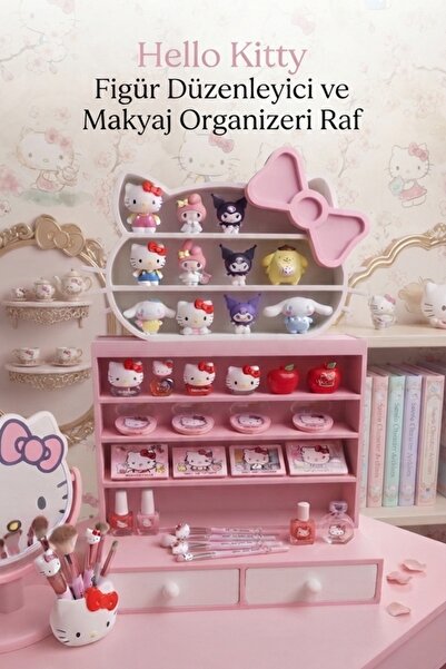 Hello Kitty Büyük Boy Çekmeceli Kurdelalı Masaüstü Raf Organizer Çok amaçlı F...