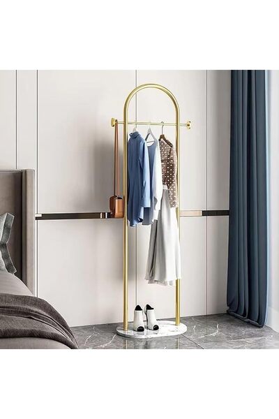Yelajoy Metal Coat Rack Freestanding, Gold Clothing Racks Heavy Duty for 2 Ho...