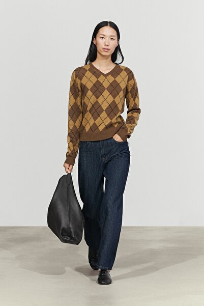 Massimo Dutti %100 yün Argyle triko kazak
