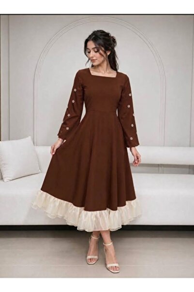 MNCENTER Brown Midi Dress