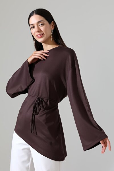 Sabr Women's Modal Belted Asymmetrical Long Sleeve Tunic