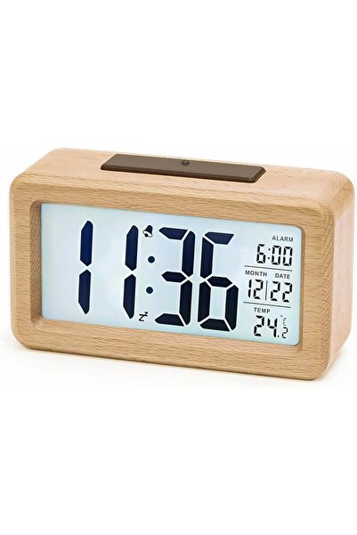 ToolHouse ساعة منبه رقمية خشبية مع شاشة LCD كبيرة مضاءة خلفياً - ساعة سرير مع...