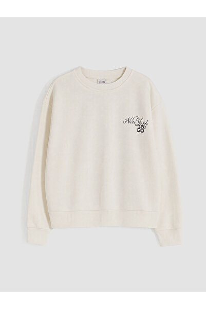 LC Waikiki Ecru New York Printed Girls' Sweatshirt
