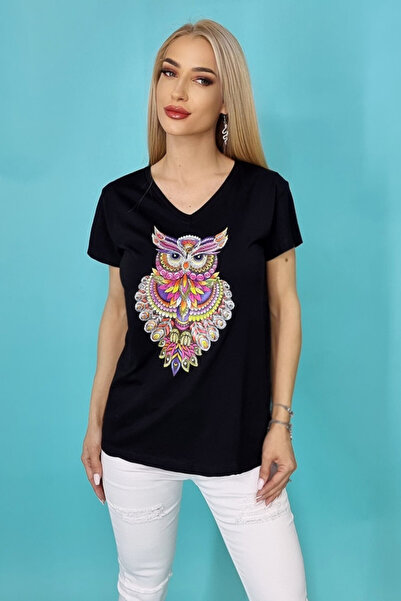 FashionForYou Γυναικείο T-shirt Zayn, με στάμπα, Blossom, Μαύρο, S