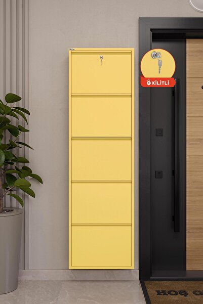 Ceha Kilitli 5'li Metal Ayakkabılık - Açık Sarı/Butter