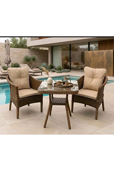 Alle Garden Mini Kahve Seti 2 KİŞİLİK 1+1 Masa SIK (kapalı)Örgü Rattan Balkon...