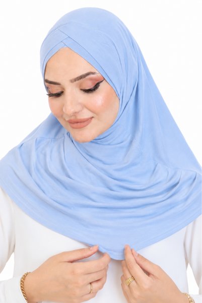 Modish Group Women's One-Piece Ready-To-Wear Turban Crossed Self-Tied Viscose Headscarf Light Blue