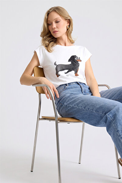 HomeStore Stoned Dachshund Printed Viscose T-Shirt