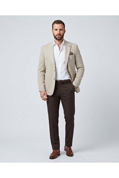 Presto Erkek 6 Drop Slim Fit Bej Sivri Yaka Ceket – Seçkin Kumaş, Özel Kalıp,...