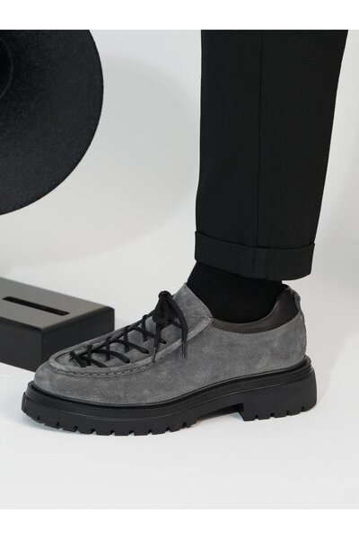 TETRİ More Model Genuine Leather Handmade Gray Suede Casual Shoes