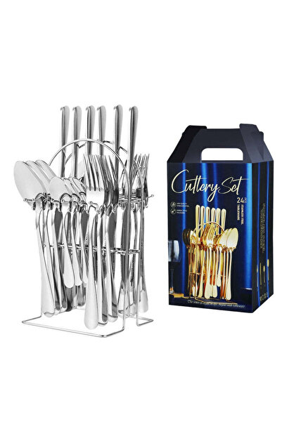 Vivendo 24-piece cutlery set with stand, stainless steel