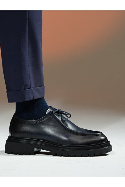 TETRİ Ruby Model Genuine Leather Handmade Navy Blue Antique Leather Casual Shoes