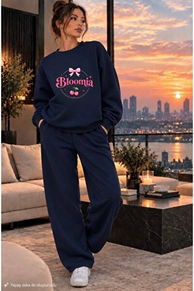 caddekombin Women's Bloomia Cherry and Ribbon Printed Crew Neck Regular Fit W...