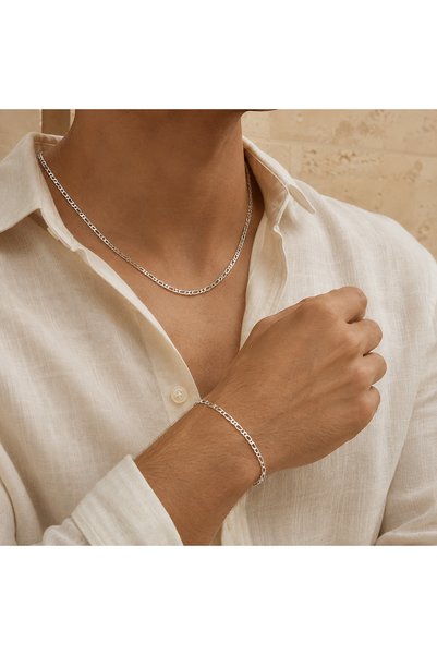 Ahamelia Jewelry 925 Ayar Gümüş Erkek Set (Kolye-Bileklik)