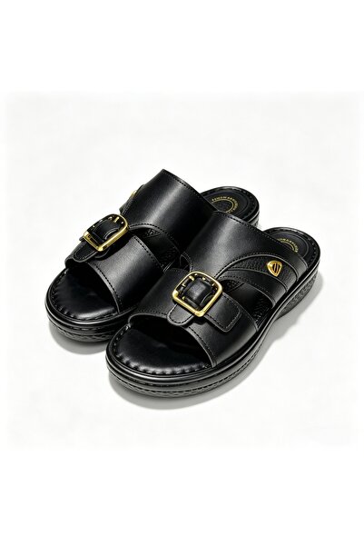 WUXIAO MALL Comfortable wedge-shaped sliding sandals, golden buckle orthopedi...