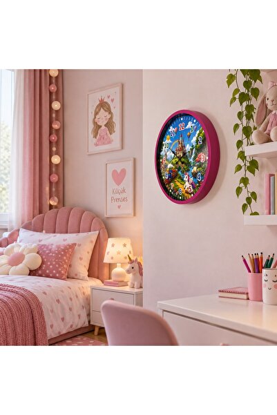 TakÇalıştır Masal Vadisi Pembe 36 x 36 Cm Çocuk Duvar Saati