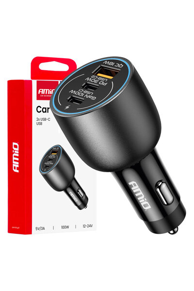 AMIO Încărcător auto 2x USB-C + USB-A 12V 24V 100W