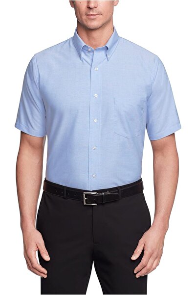 VAN HEUSEN قمصان أكسفورد رجالية قصيرة الأكمام ذات لون واحد