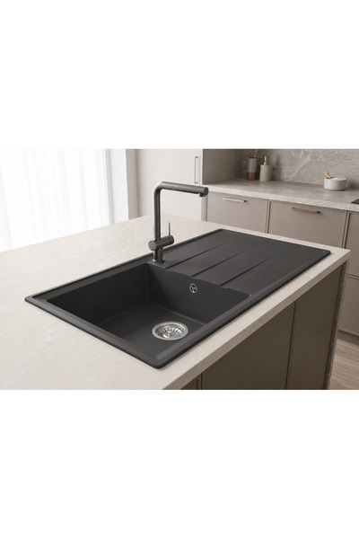 GÜNEY ANKASTRE RealStone P012 EFES 100 100×50 cm Antrasit Granit Evye + Tekli...