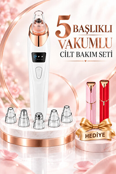 Raberatech Hediyeli 5 Başlıklı Vakumlu Siyah Nokta ve Gözenek Temizleme Cihazı - 3 Kademeli LED Ekranlı USB Şarjlı
