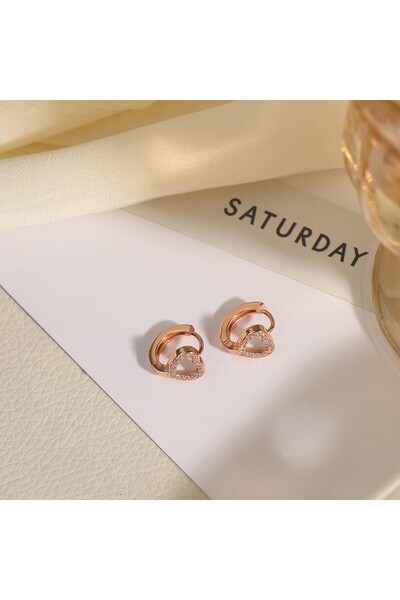 Peach Jewelry Σκουλαρίκι κρίκος καρδιά με ζιργκόν, ασήμι 925, ροζ χρυσός