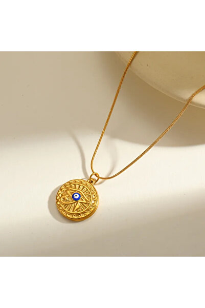 Peach Jewelry Κυκλικό Μπλε Μενταγιόν Αιγυπτιακό Μάτι, από Ανοξείδωτο Ατσάλι 3...
