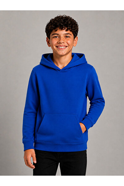 KİDSPİTİRCİK UNISEX ÇOCUK SAKS MAVİ %100 PAMUK SWEATSHİRT 3İPLİK ŞARDONSUZ KU...