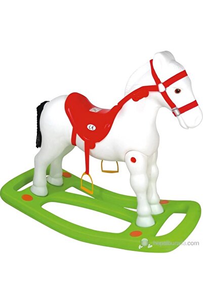Enhoştoys Geniş Altlıklı Beyaz Sallanan At Oyuncak - Kırmızı Eyerli, Devrilme...