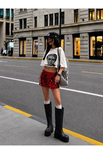 d'studio.co Sequin Fabric Lined Mini Skirt