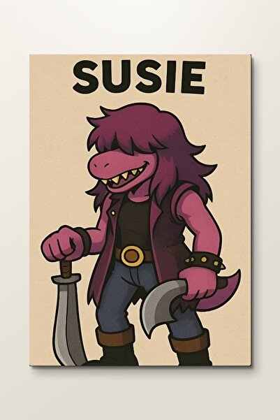 ArtPlaka Deltarune: Baltalı Susie Çizimi - Oyuncu Odası Metal Tablo - Mıknatı...
