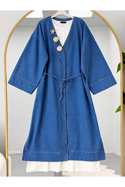 EC MODA Women's Hijab Kimono with Gold Accessory Detail