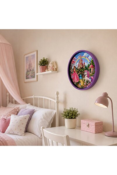 TakÇalıştır Prenses Diyarı 36 x 36 Cm Mor Çocuk Duvar Saati
