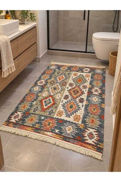 Safir Kilim Safir Şönil Çift Taraflı Etnik Desenli Kilim – Renkli Özel Tasarı...