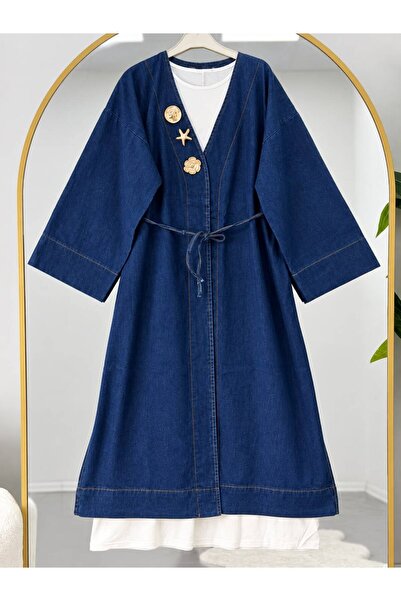 VOLT CLOTHİNG Kadın Tesettür Gold Aksesuar Detaylı Kimono
