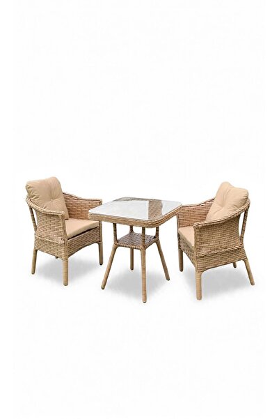 Alle Garden Mini Kahve Seti 2 KİŞİLİK 1+1 Masa SIK (kapalı)Örgü Rattan Balkon...
