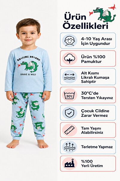 aden kids %100 pamuk çocuk uzun kollu ince pijama takımı