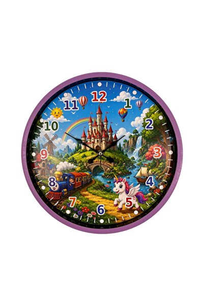 TakÇalıştır Sihirli Masal Dünyası 36 x 36 Cm Mor Çocuk Duvar Saati