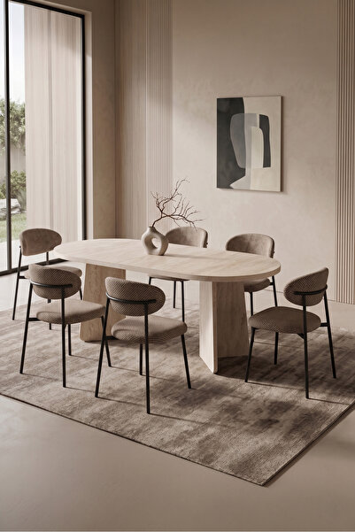 asaella mobilya Hopilon Traverten 90x168 Mdf Masa, Mdf X Ayak, Metal Polo San...
