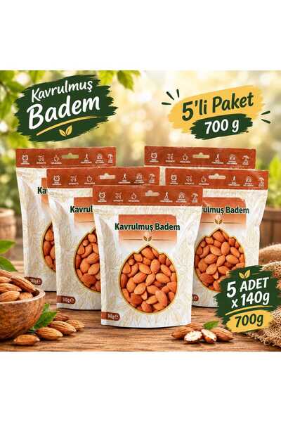 Barazil Kavrulmuş Badem az tuzlu 5'li Paket – 700 g (5 x 140 g) 5'li Ekonomik...