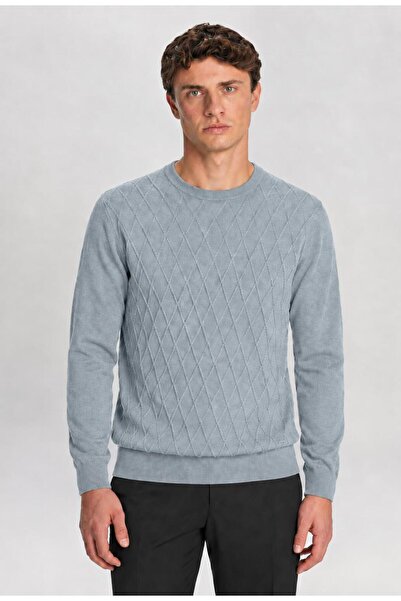 TENA Men's Blue Crew Neck Diamond Knit Corspan Knitwear