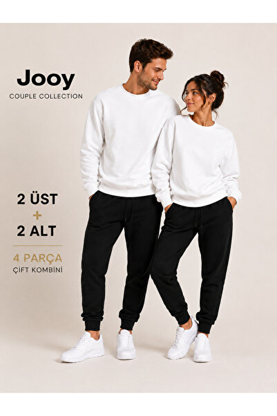 Jooy Set de 4 piese pentru cupluri: 2 hanorace cu guler rotund și 2 pantaloni...