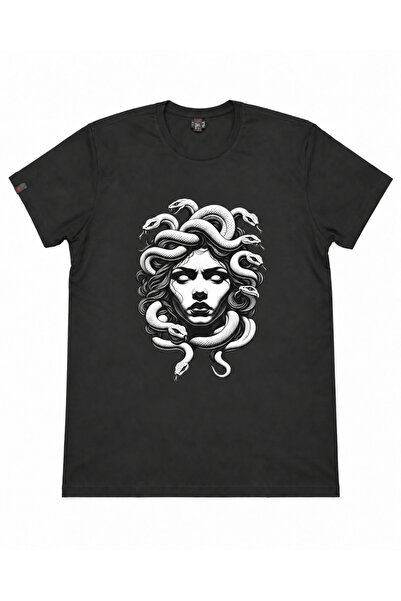 Medusa Bisiklet Yaka Baskılı T-Shirt