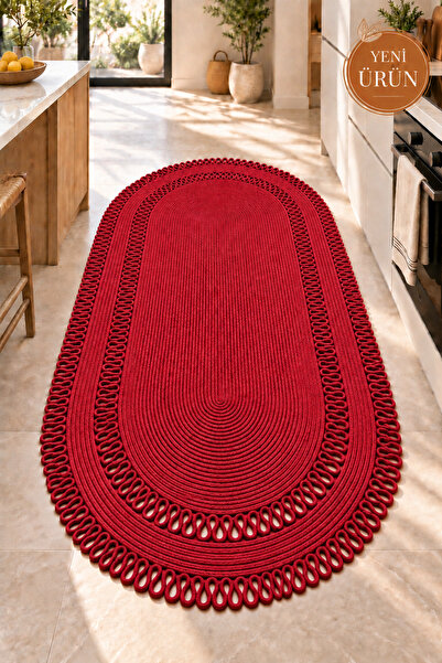 MaVaux Alessa Doğal Oval Hasır Jüt Kilim Oval Dekoratif Örgü Kilim – Modern B...
