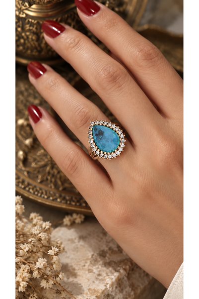 Silveranka 925 Ayar Gümüş Otantik Doğal Paraiba Damla Taşlı Hürrem Yüzük