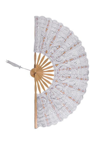 Silk Fashion Χειροποίητη βεντάλια (22 εκ.) λευκή